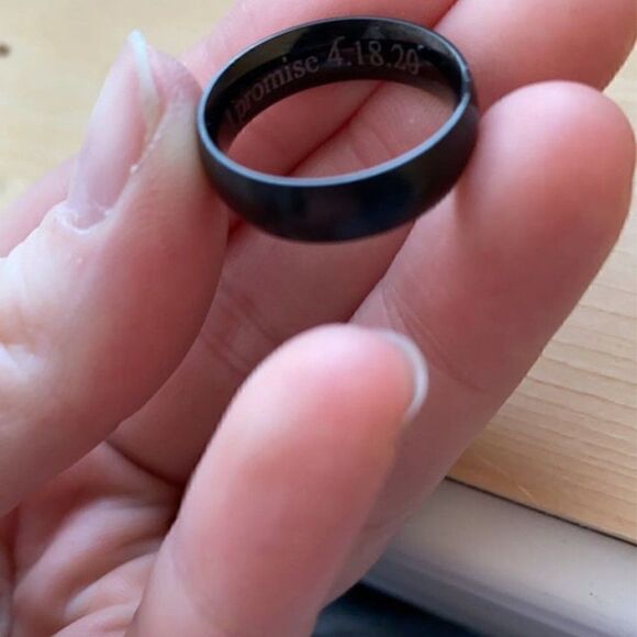Black Men's Wedding Ring Band - Black Wedding Ring For Guys - Picture 3 of 6